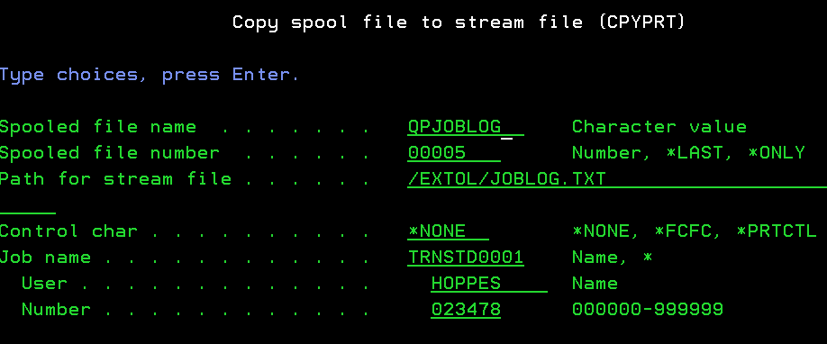 Cleo EXTOL Integrator Command CPYPRT - Copy Spool File to IFS Stream File
