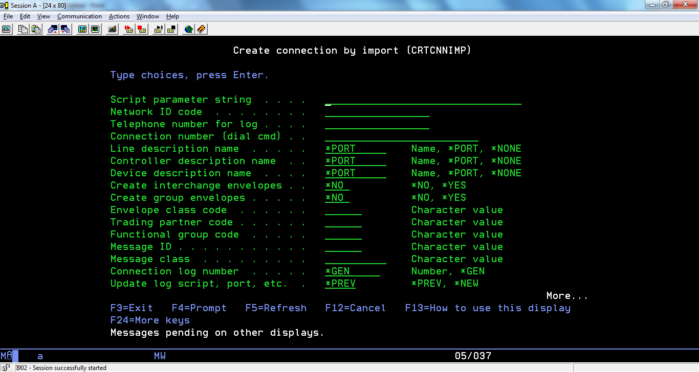 EXTOL Integrator Command Create Connection Import - CRTCNNIMP screenshot 1