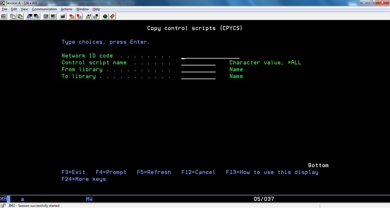 EXTOL Integrator Command Copy Control Communications script - CPYCS screenshot