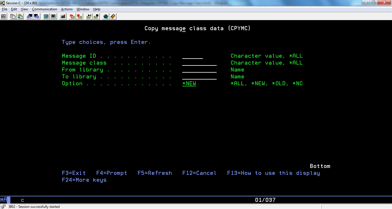 EXTOL Integrator Command Copy message class - CPYMC screenshot