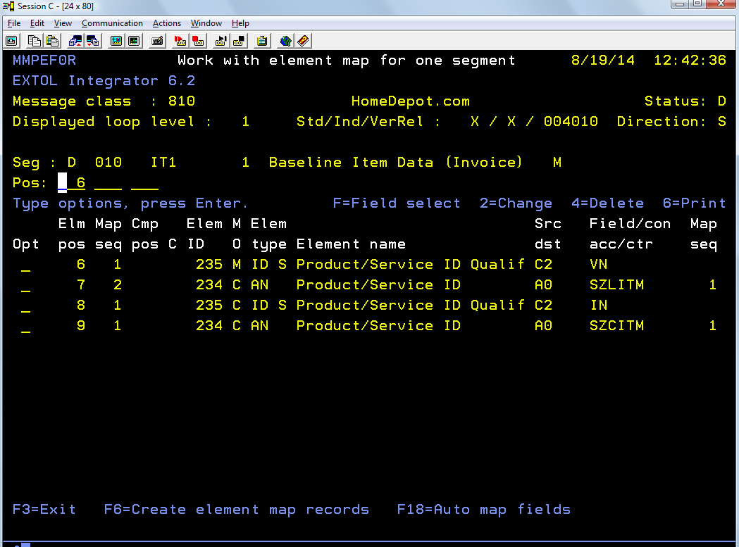 EXTOL EDI Integrator Determine Elements for relational conditioning 810 Homedepot