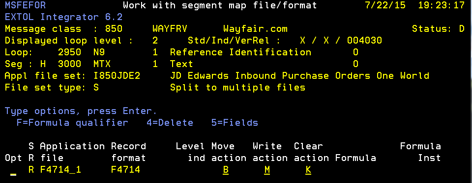 EXTOL Integrator Inbound Wayfair.com/JDE MTX segment format after