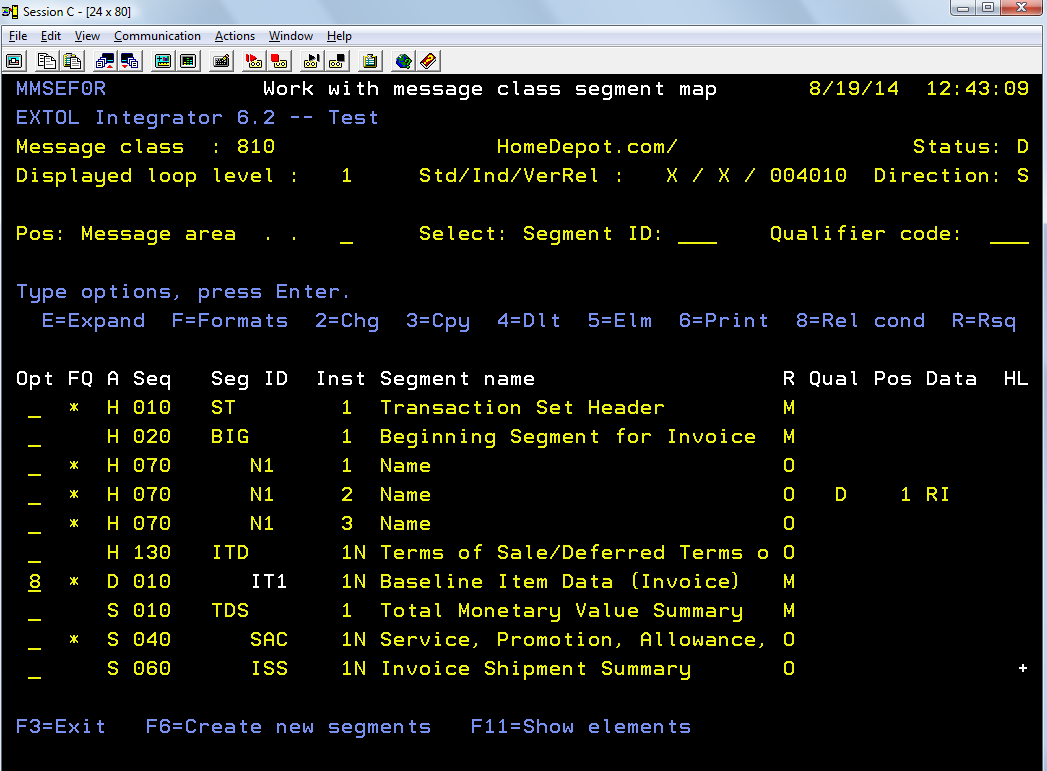 EXTOL EDI Integrator Determine Segments for relational conditioning 810 Homedepot