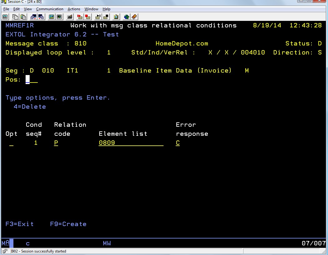 EXTOL EDI Integrator Select elements for relational conditioning 810 Homedepot