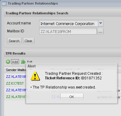 Cleo VAN trading partner not set-up Screenshot