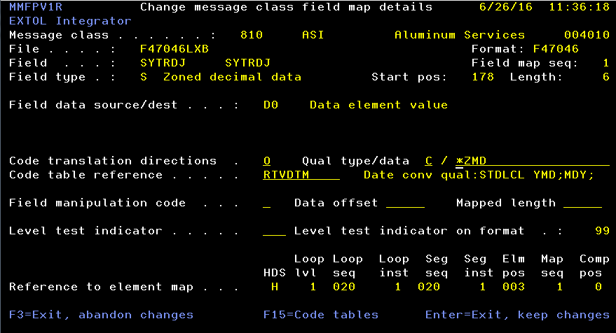 EXTOL Integrator command rtvdtm Retrieve Date Time