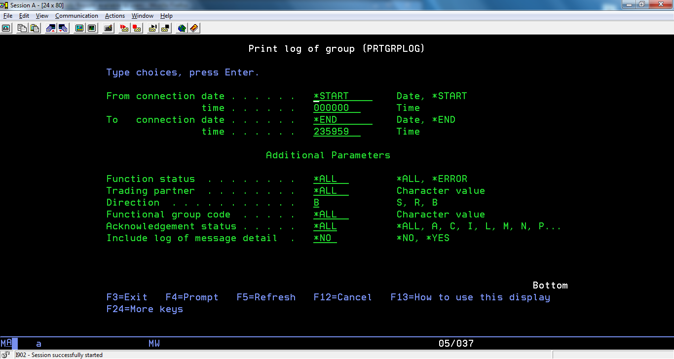 Extol  PRTGRPLOG Print Log of Group