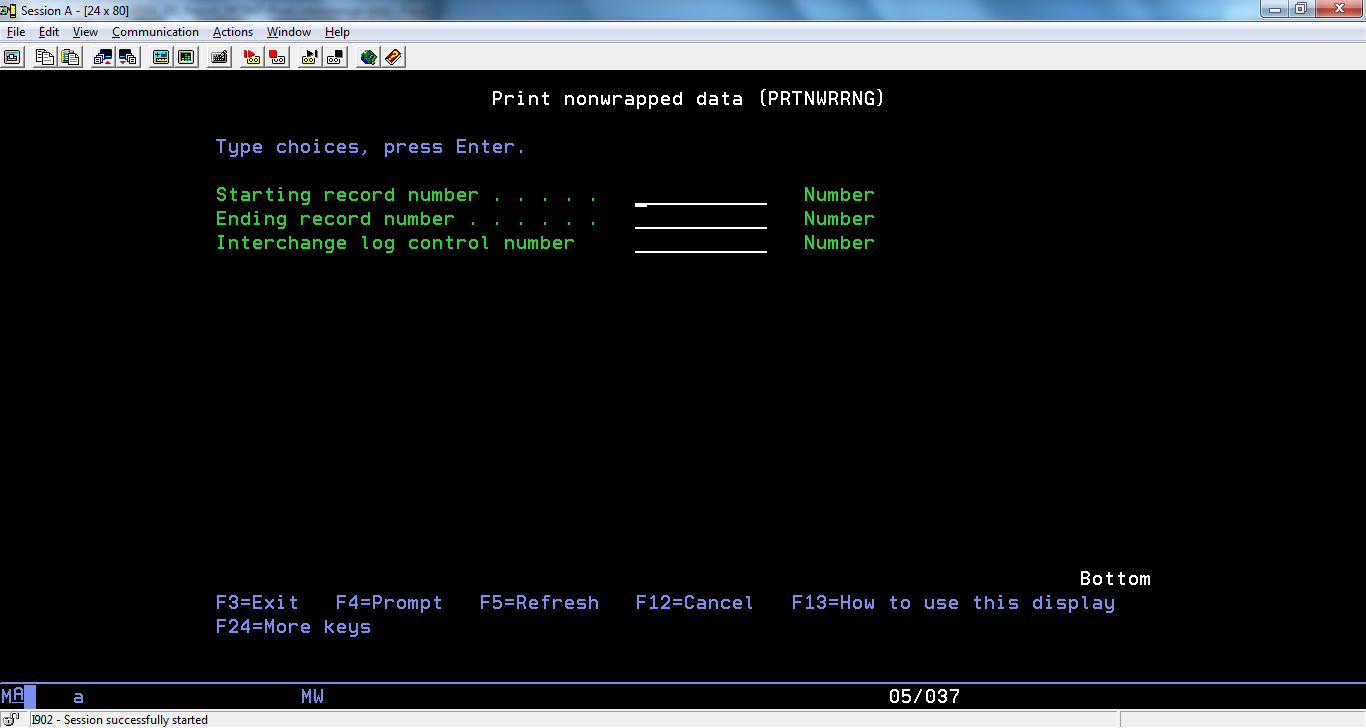 Extol report PRTNWRRNG Print nonwrapped data