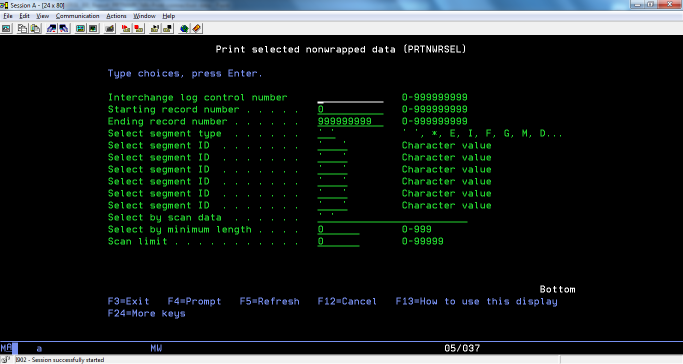 Extol PRTNWRSEL Print Selected Nonwrapped Data