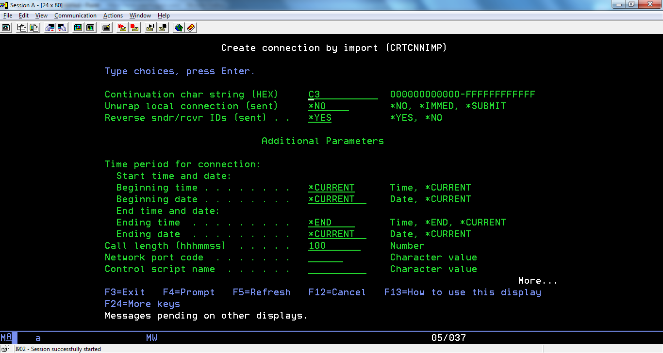 EXTOL Integrator Command Create Connection Import - CRTCNNIMP screenshot 1