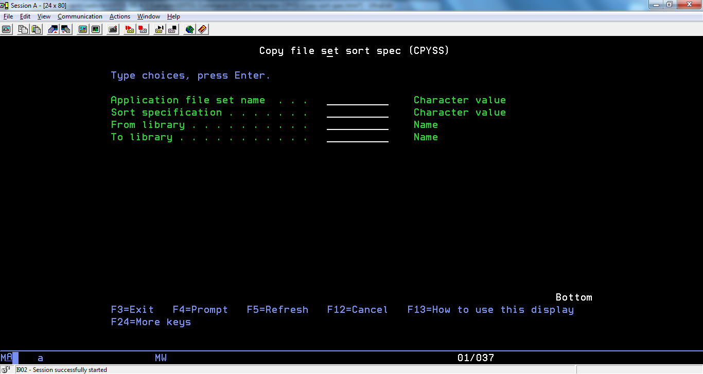 EXTOL Integrator Command Copy Sort Specs - CPYSS screenshot