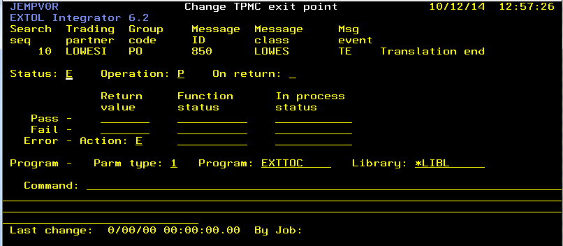 CLEO EDI Integrator (EEI) EXTTOC Update entry