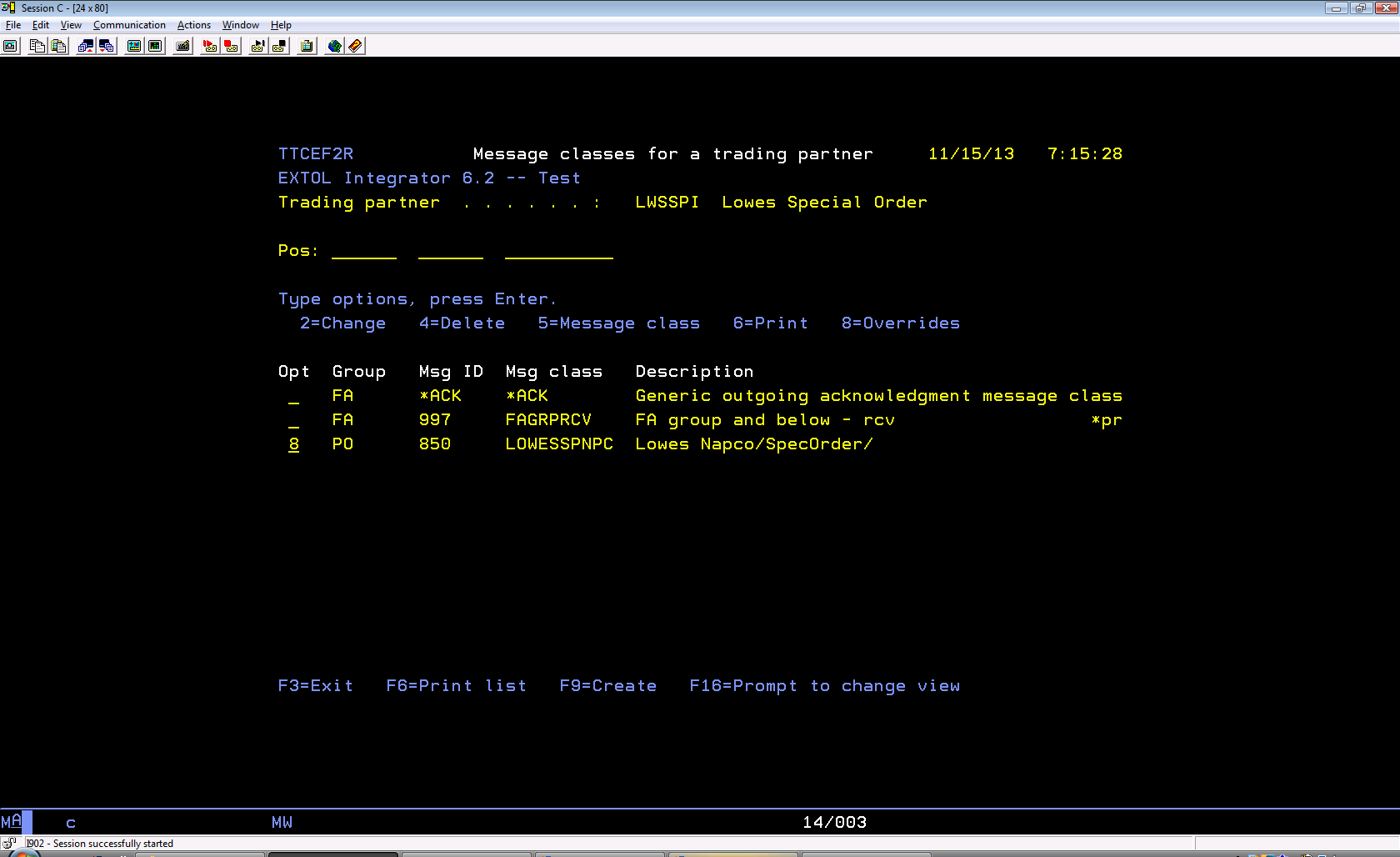 Extol Trading partner Message Class Override Selection